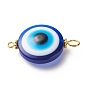 Transparent Evil Eye Resin Connector Charms, with Alloy Spacer Beads and Iron Double Loops, Mixed Color, Flat Round