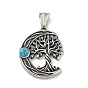 304 подвески из нержавеющей стали, с синтетическими бирюзовый, Луна с оберегом «Древо жизни»