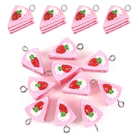 10подвески из непрозрачной смолы, очарование клубничного торта, имитация еды, с петлями из платинового сплава