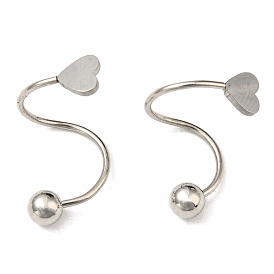304 Stainless Steel Spiral Stud Earrings, with 201 Stainless Steel Beads, Heart Ear Studs for Women