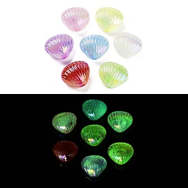 Luminous UV Plating Rainbow Iridescent Acrylic Beads, Glow in the Dark Beads, Shell Shape