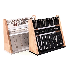 Wooden Earrings Rings Necklace Display Racks, with Velvet, Jewelry Organizer Stand