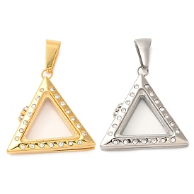 Glass Interface, 304 Stainless Steel Pendants, with 201 Stainless Steel Pendant Bails and Rhinestone, Triangle