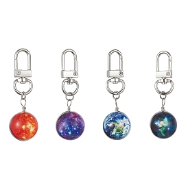 4Pcs Galaxy Planet Glass Pendant Decoration, with Alloy Swivel Clasps
