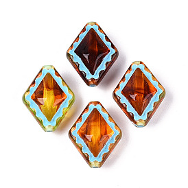 Окрашенные прозрачные акриловые бусины, Имитация янтаря, ромб