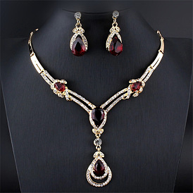Комплекты из ожерелий со стразами и серег-гвоздиков в форме капли для женщин