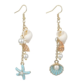 Alloy Enamel Starfish Dangle Earrings, Shell Pearll & Shell Asymmetrical Earrings
