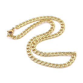 Men's Brass Cuban Link Chain Necklaces, with 304 Stainless Steel Lobster Claw Clasps