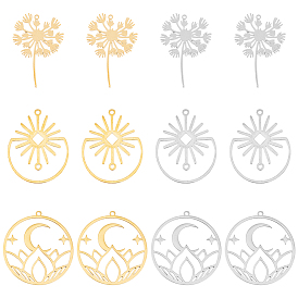 12 шт 6 стиль 201 подвески из нержавеющей стали, Одуванчик и цветочное очарование