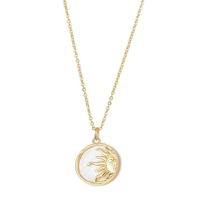 Natural Shell & Brass Pendant Necklaces, Golden Brass Cable Chain Necklaces