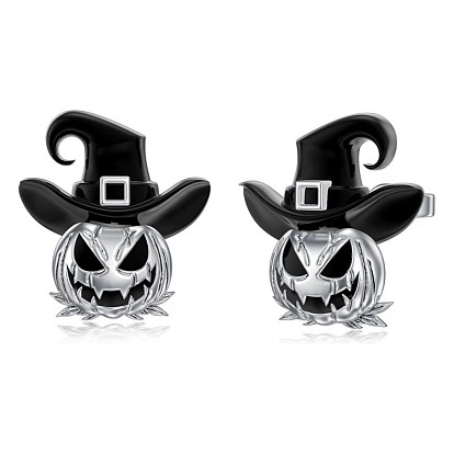 Halloween-Ohrstecker aus Emaille, Kürbis und Hexenhut