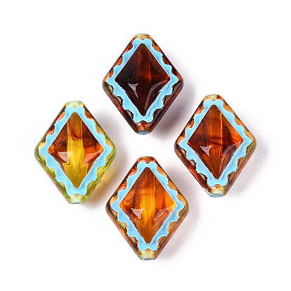 Окрашенные прозрачные акриловые бусины, Имитация янтаря, ромб