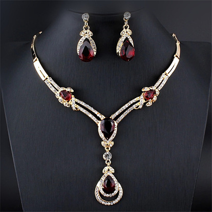 Комплекты из ожерелий со стразами и серег-гвоздиков в форме капли для женщин
