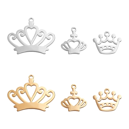 12pcs 6 Style 201 Stainless Steel Pendants, Crown
