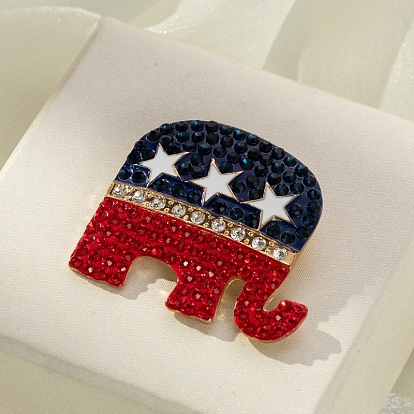 Independence Day US Flag Element Alloy Rhinestone Brooch, Elephant Brooch
