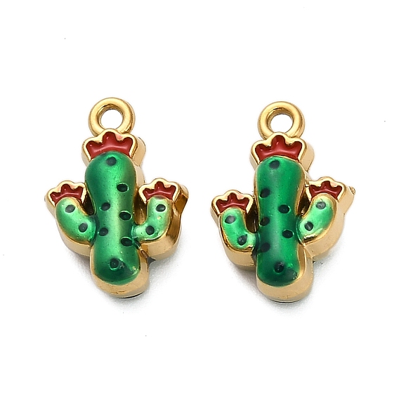 304 подвески из нержавеющей стали, кактус, с эмалью, реальный 18 k позолоченный, ионное покрытие (ip)