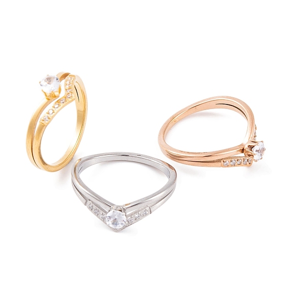 304 женское кольцо на круглый палец из нержавеющей стали, с кубического циркония