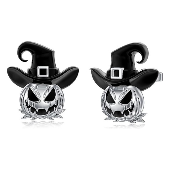 Boucles d'oreilles clous en alliage émaillé pour Halloween, citrouille et chapeau de sorcière