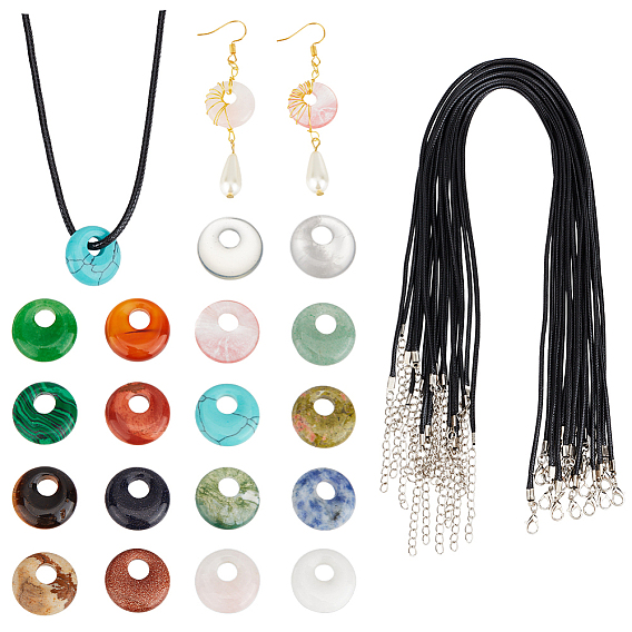 Набор для самостоятельного изготовления ожерелий с подвесками из натуральных и синтетических смешанных драгоценных камней в форме диска Пи, с искусственной кожи шнуры