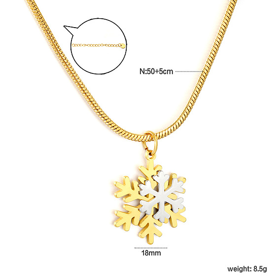 Duo Tone 304 Stainless Steel Christmas Snowflake Pendant Necklaces