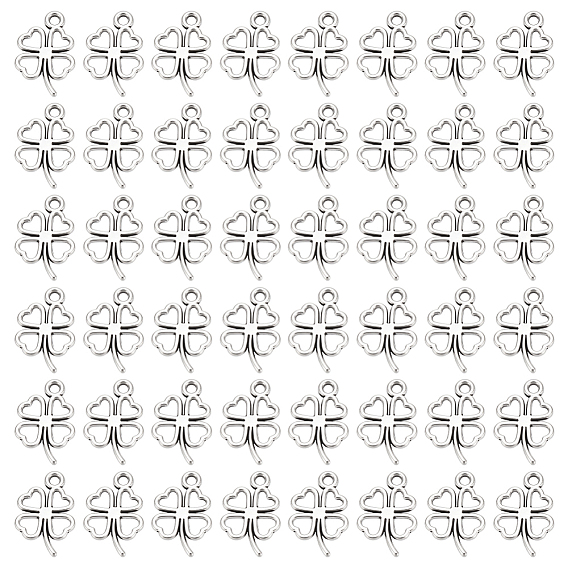200Pcs Tibetan Style Alloy Pendants, Clover Charms, Cadmium Free & Lead Free