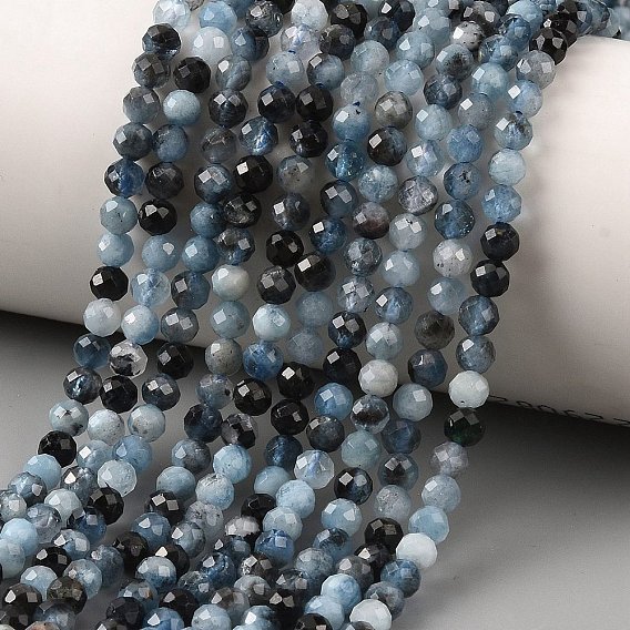 Нити бусины из натурального синего аквамарина дьявола, граненые, круглые