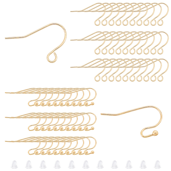 Brass Earring Hooks Sets, with Plastic Ear Nuts