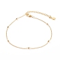 Brass Curb Chain Anklets, with Round Beads and 304 Stainless Steel Lobster Claw Clasps