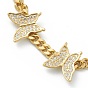 Brass Micro Pave Clear Cubic Zirconia Curb Chain Bracelets, Butterfly
