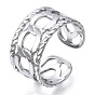 304 Stainless Steel Curb Chains Shape Open Cuff Ring, Hollow Chunky Ring for Women