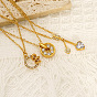 304 Stainless Steel Pave Clear Cubic Zirconia Pendant Necklaces for Women, Real 18K Gold Plated