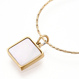 Shell Square Pendant Necklaces, 304 Stainless Steel Box Chain Necklaces