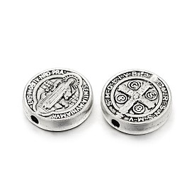 Плоско-круглые бусины из сплава тибетского стиля , с Иисусом и латинского креста, на Пасху, без свинца и без кадмия