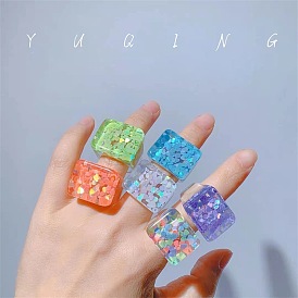 Кольца из смолы для женщин, прямоугольные, с пластиковыми блестка бисером