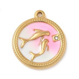Из нержавеющей стали горный хрусталь подвески, стиль эмали, плоские круглые с дельфином