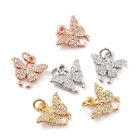 Brass Micro Pave Cubic Zirconia Pendants, with Jump Rings, Long-Lasting Plated, Cadmium Free & Lead Free, Butterfly