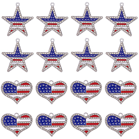 20Pcs 2 Styles Independence Day Alloy Enamel Pendants, with Rhinestone, Platinum