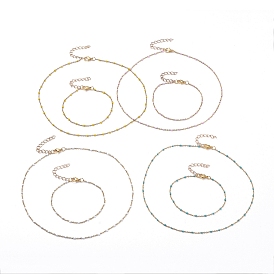 Golden Plated Enamel Stainless Steel Cable Chain Necklaces and Bracelets Sets, with Iron Extension Chain and 304 Stainless Steel Lobster Claw Clasps