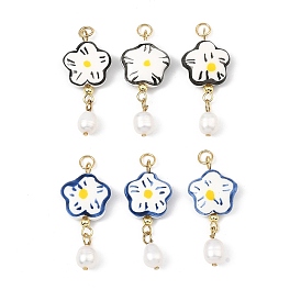 Подвески ручной работы из фарфора и нержавеющей стали, , с натуральным культивированным пресноводным жемчугом, с целью перехода в кольце, золотые