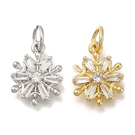 Rack Plating Brass Micro Pave Cubic Zirconia Charms, Cadmium Free & Lead Free, Long-Lasting Plated, Snowflake