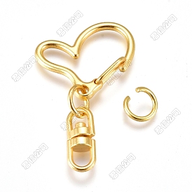 Alloy Heart Lobster Clasps, Keychain Clasp Findings, with Double Ended Swivel Eye Hook and Iron Jump Rings