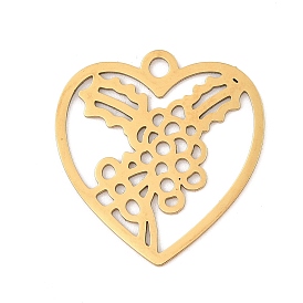 304 Stainless Steel Pendants, Laser Cut, Heart with Birth Flower Charm