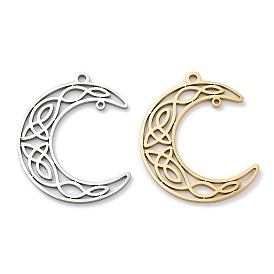 304 Stainless Steel Pendants, Laser Cut, Moon with Knot Charm