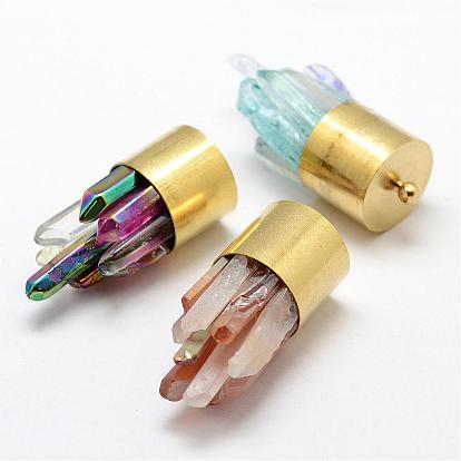 Natural Quartz Crystal Pendants, with Golden Tone Brass Findings, Nuggets