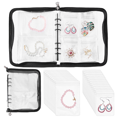 Bolsa transparente con cremallera para almacenamiento organizador de joyas, Álbum de hojas sueltas para guardar joyas de 3 pulgadas con 5 bolsas resellables, soporte para anillos pendientes collares pulseras, Rectángulo