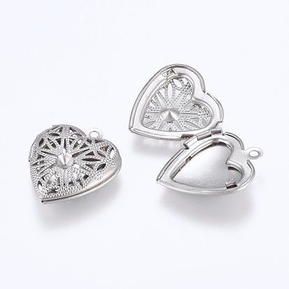 304 Stainless Steel Pendant Rhnestone Settings, Diffuser Locket Pendants, Photo Frame Charms for Necklaces, Heart