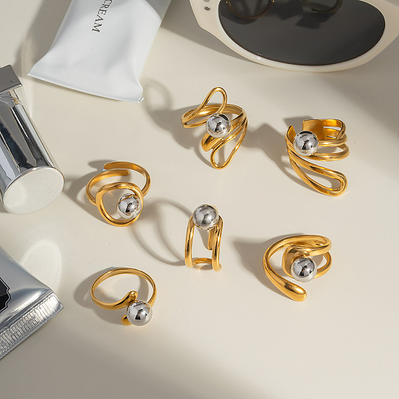 Европейский стиль полые манжеты из нержавеющей стали с бусинами регулируемые открытые кольца