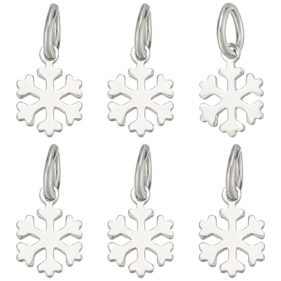 6шт. 925 подвески-снежинки из стерлингового серебра, с прыжковых колец, родий