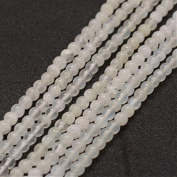 Brins de perles de pierre de lune blanche arc-en-ciel naturel, classe ab, ronde
