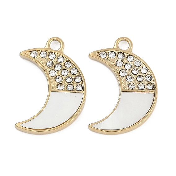 304 подвески из натуральной белой ракушки в форме луны из нержавеющей стали, со стразами, ионное покрытие (ip)